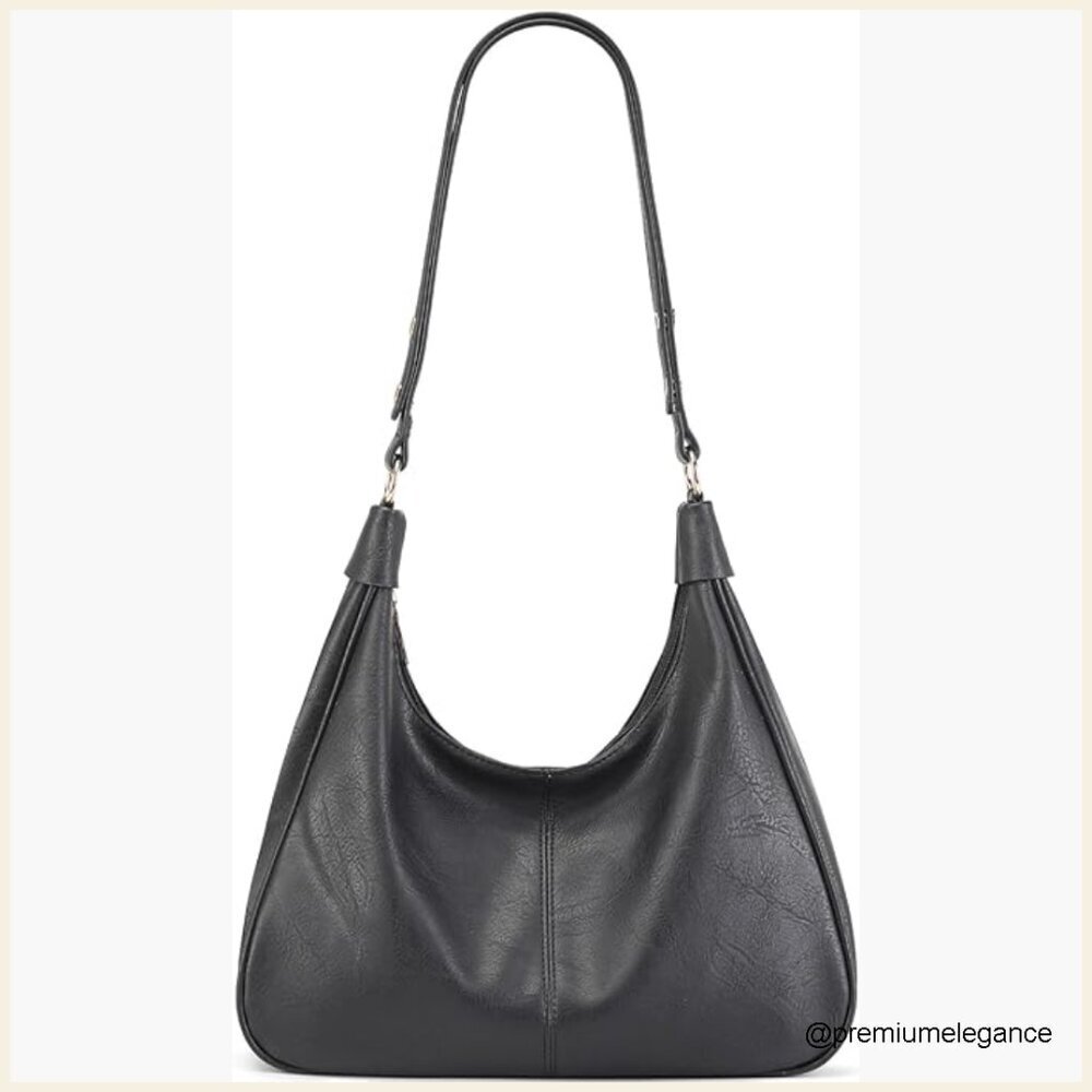 Large Vegan Leather Hobo Bag Adjustable Strap Foldable Crossbody Tote